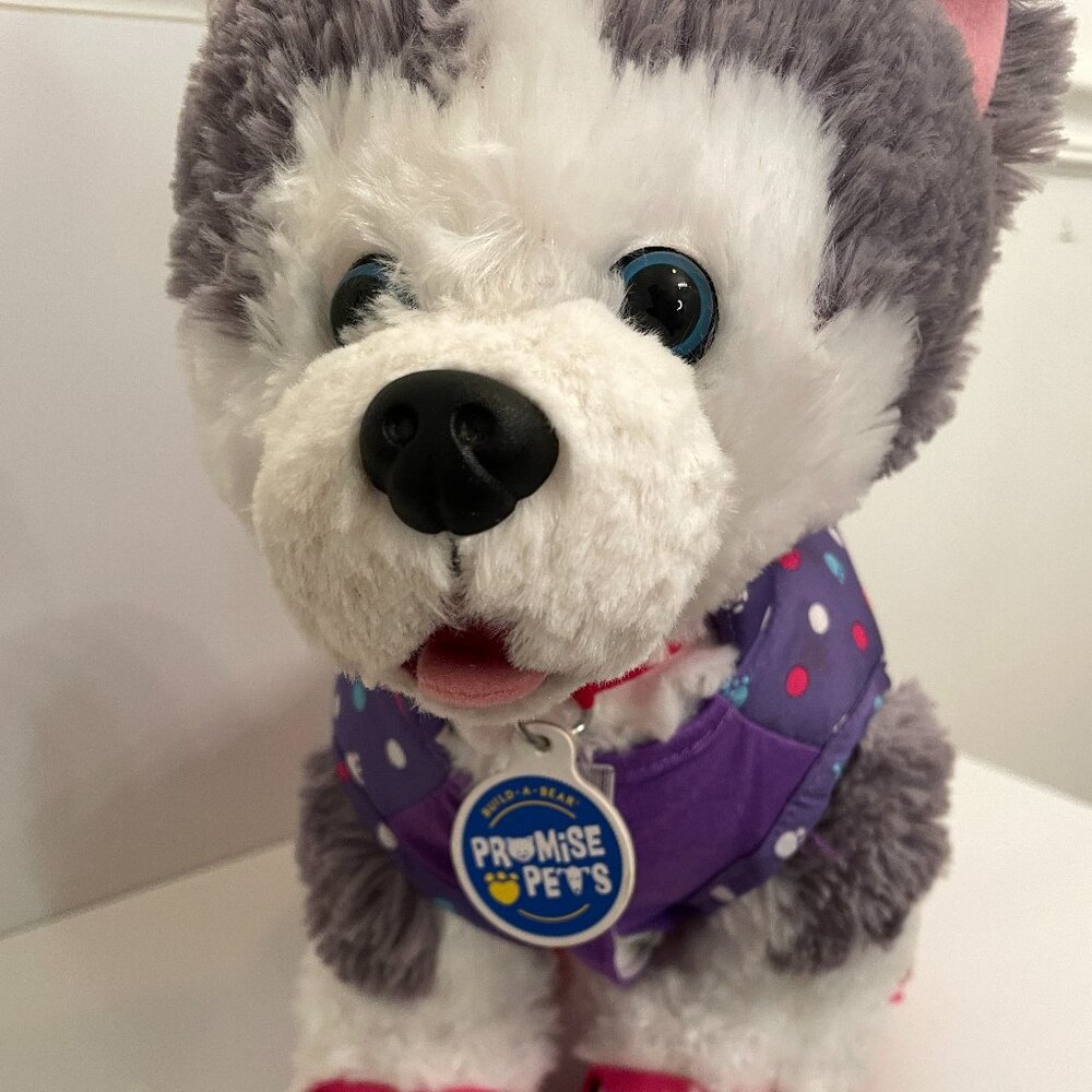 Build A Bear Promise Pets Husky Gray White 12" Stuffed Animal 2015 with Outfit